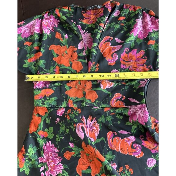 Zara Woman Black Floral Wrap Dress With Vibrant Pink & Orange Flowers Size M - Picture 7 of 7